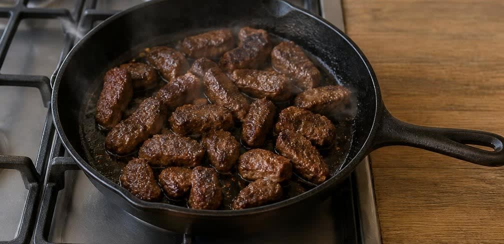 Rinderfilet-Bowl mit Brokkoli und Vollkornreis – Zubereitung Schritt für Schritt – Rinderfilet anbraten