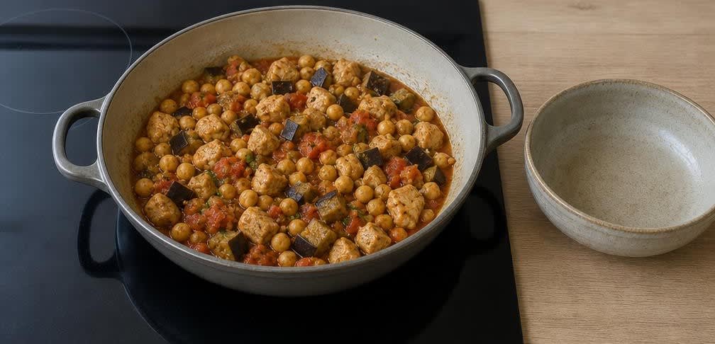 Marokkanische Putenbrust-Pfanne mit Aubergine und Kichererbsen – Zubereitung Schritt für Schritt – Fertigstellen