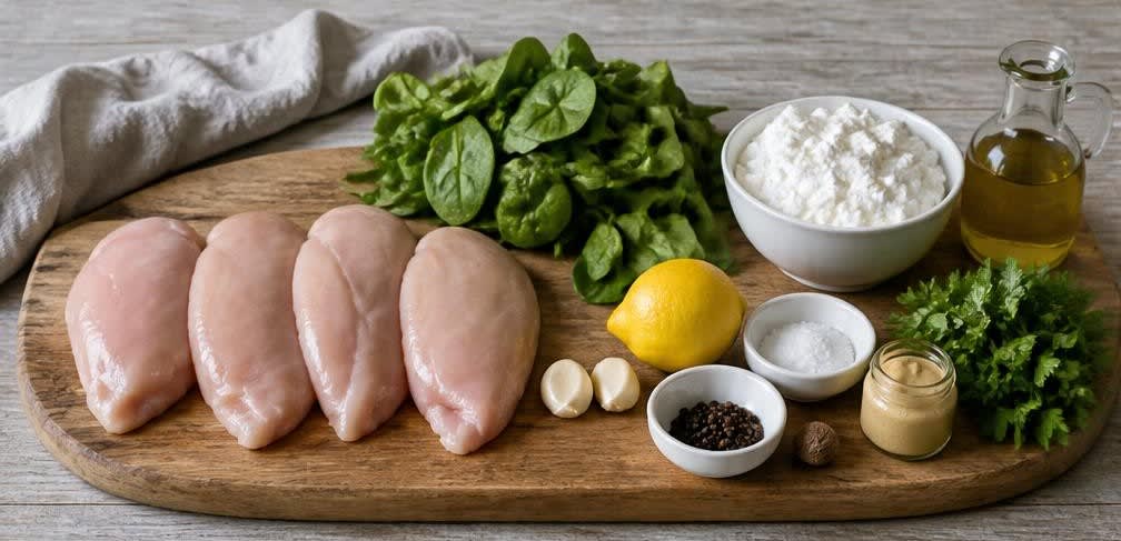 Überbackene Hähnchenbrust mit Spinat-Hüttenkäse-Füllung – Zutaten