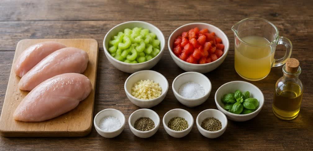 Sautierte Hähnchenbrust in Tomaten-Sellerie-Sud – Zutaten