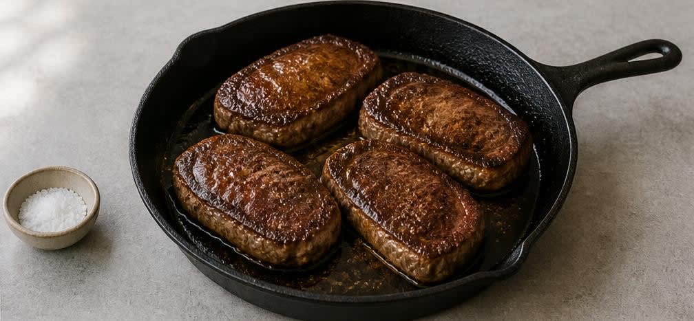 Sirloin-Steak mit gebratenem Rosenkohl und parmesan-cremiger Polenta – Zubereitung Schritt für Schritt – Steak scharf anbraten