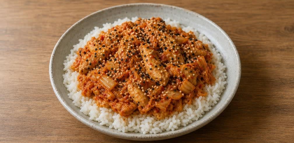 Saftiges Hähnchenbrustfilet mit Kimchi und Dämpfreis – Zubereitung Schritt für Schritt – Anrichten