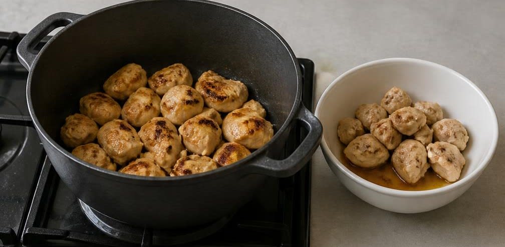 Griechische Hähnchenbrust mit geschmorten Auberginen und Tomaten – Zubereitung Schritt für Schritt – Hähnchen anbraten