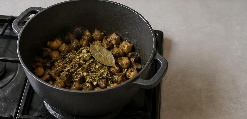 Griechische Hähnchenbrust mit geschmorten Auberginen und Tomaten – Zubereitung Schritt für Schritt – Aromaten rösten