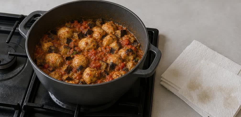 Griechische Hähnchenbrust mit geschmorten Auberginen und Tomaten – Zubereitung Schritt für Schritt – Hähnchen fertig garen