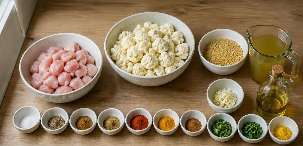 Marokkanische Putenbrust mit geröstetem Blumenkohl und Gewürz-Bulgur – Zutaten