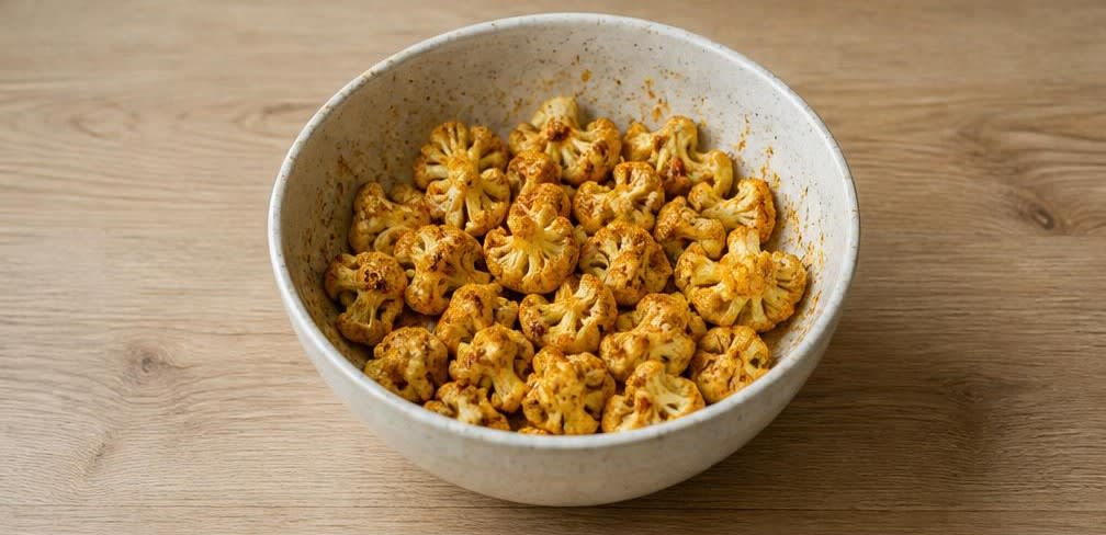 Marokkanische Putenbrust mit geröstetem Blumenkohl und Gewürz-Bulgur – Zubereitung Schritt für Schritt – Blumenkohl würzen