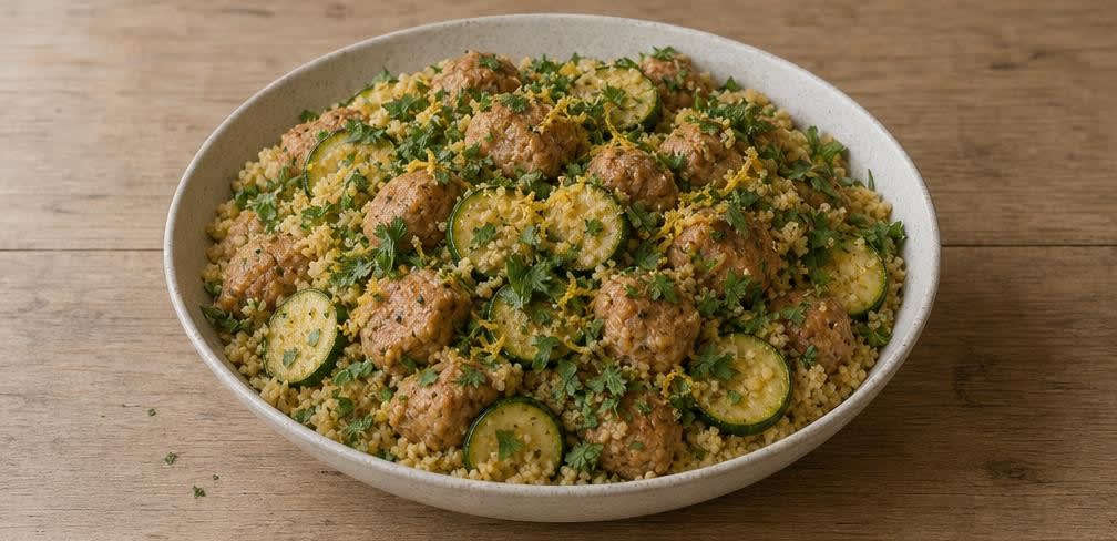 Marokkanische Putenbrust mit Zucchini auf saftigem Couscous – Zubereitung Schritt für Schritt – Anrichten