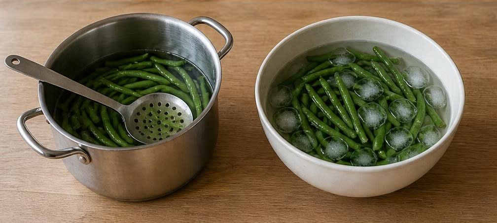 Zartes Rinderfilet mit Süßkartoffel-Wedges und grünen Bohnen – Zubereitung Schritt für Schritt – Bohnen blanchieren