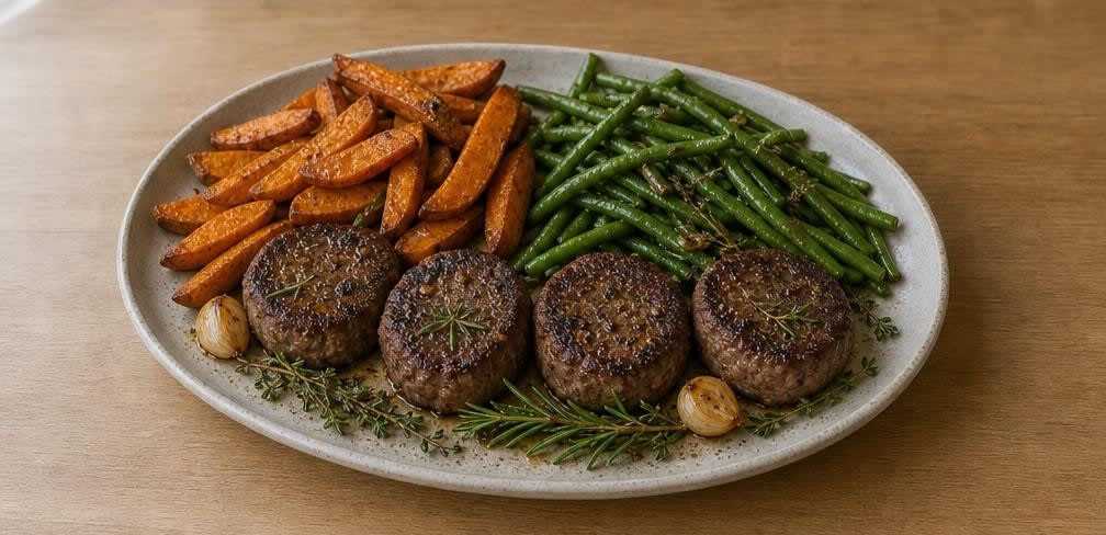 Zartes Rinderfilet mit Süßkartoffel-Wedges und grünen Bohnen – Zubereitung Schritt für Schritt – Anrichten