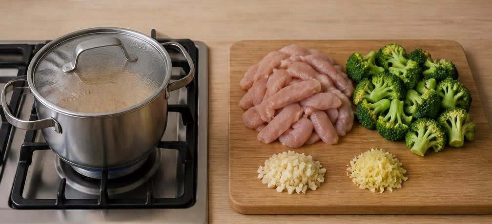Asiatisches Hähnchen-Stir-Fry mit Brokkoli und Vollkornreis – Zubereitung Schritt für Schritt – Reis kochen & Vorbereiten