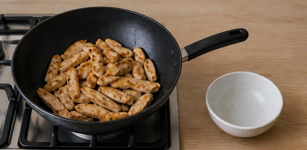 Asiatisches Hähnchen-Stir-Fry mit Brokkoli und Vollkornreis – Zubereitung Schritt für Schritt – Hähnchen anbraten