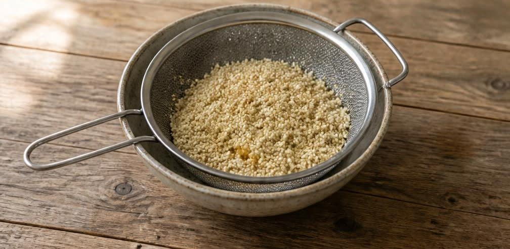 Spanische Quinoa-Kichererbsen-Pfanne mit gerösteter Paprika – Zubereitung Schritt für Schritt – Quinoa abspülen