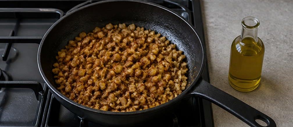 Marokkanische Kichererbsen mit Spinat und Couscous – Zubereitung Schritt für Schritt – Zwiebeln und Gewürze anrösten