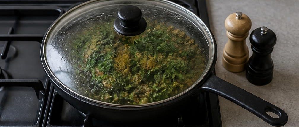 Marokkanische Kichererbsen mit Spinat und Couscous – Zubereitung Schritt für Schritt – Spinat garen