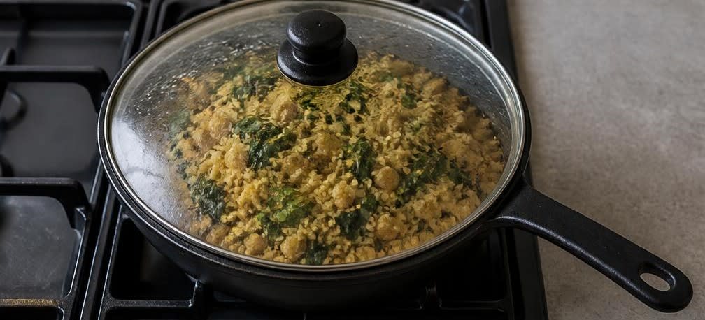 Marokkanische Kichererbsen mit Spinat und Couscous – Zubereitung Schritt für Schritt – Couscous dämpfen