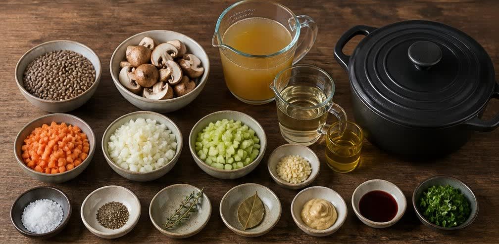 Französische geschmorte Linsen mit Champignons und Karotten – Zutaten