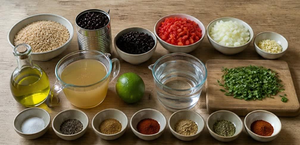 Mexikanische Schwarze Bohnen mit Vollkornreis und Paprika – Zutaten