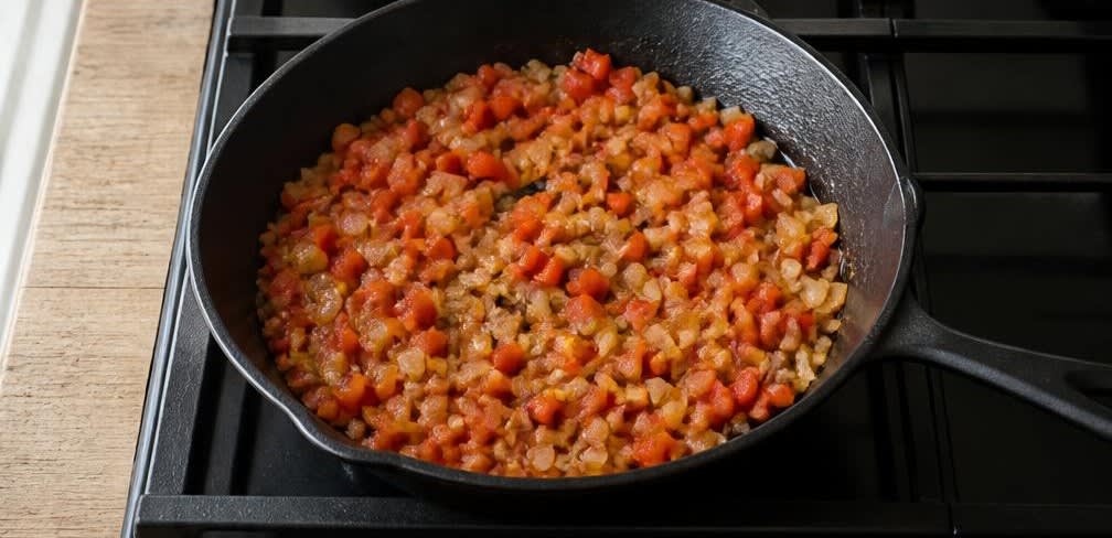 Mexikanische Schwarze Bohnen mit Vollkornreis und Paprika – Zubereitung Schritt für Schritt – Gemüse anbraten