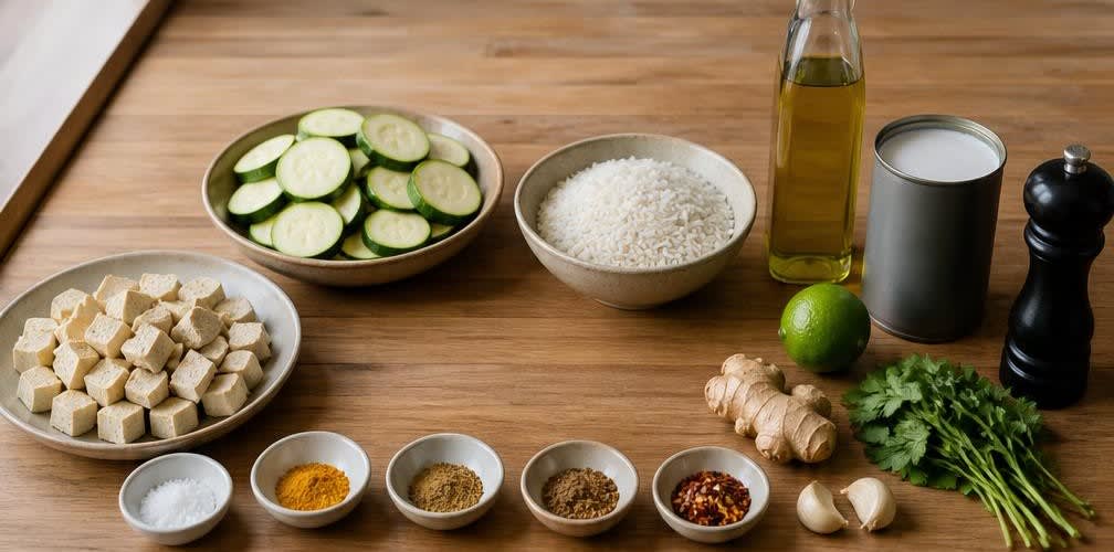 Cremiges Zucchini-Tofu-Curry mit Kokosmilch – Zutaten