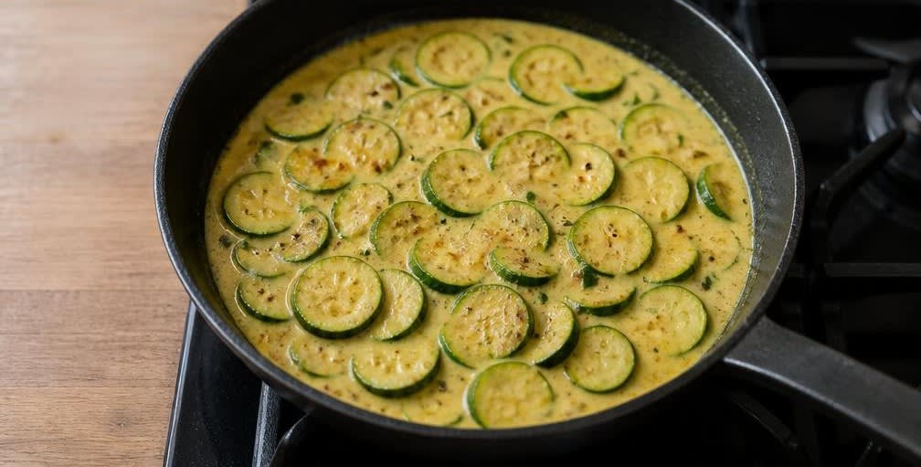 Cremiges Zucchini-Tofu-Curry mit Kokosmilch – Zubereitung Schritt für Schritt – Zucchini und Kokosmilch hinzufügen
