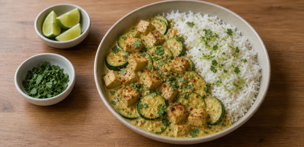 Cremiges Zucchini-Tofu-Curry mit Kokosmilch – Zubereitung Schritt für Schritt – Anrichten