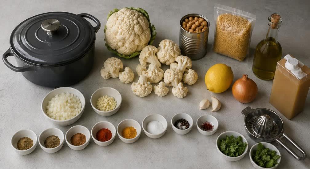 Marokkanisches Kichererbsen-Blumenkohl-Gericht mit Bulgur – Zutaten