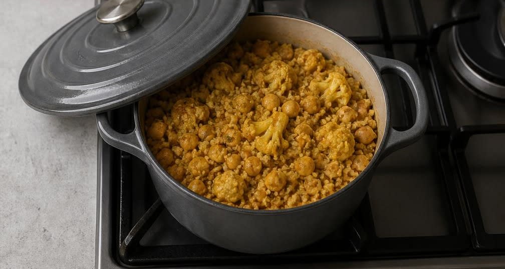 Marokkanisches Kichererbsen-Blumenkohl-Gericht mit Bulgur – Zubereitung Schritt für Schritt – Bulgur garen