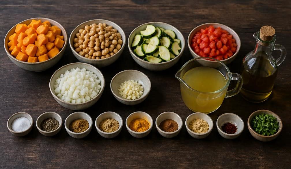 Marokkanischer Kürbis-Kichererbsen-Eintopf mit Zucchini – Zutaten