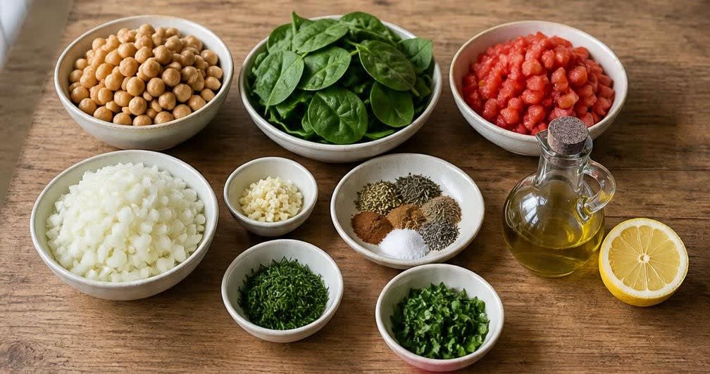 Griechisches Kichererbsen-Spinat-Ragout mit Tomaten – Zutaten