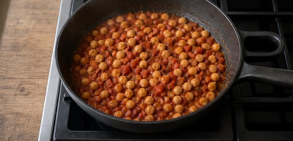 Griechisches Kichererbsen-Spinat-Ragout mit Tomaten – Zubereitung Schritt für Schritt – Kichererbsen hinzufügen
