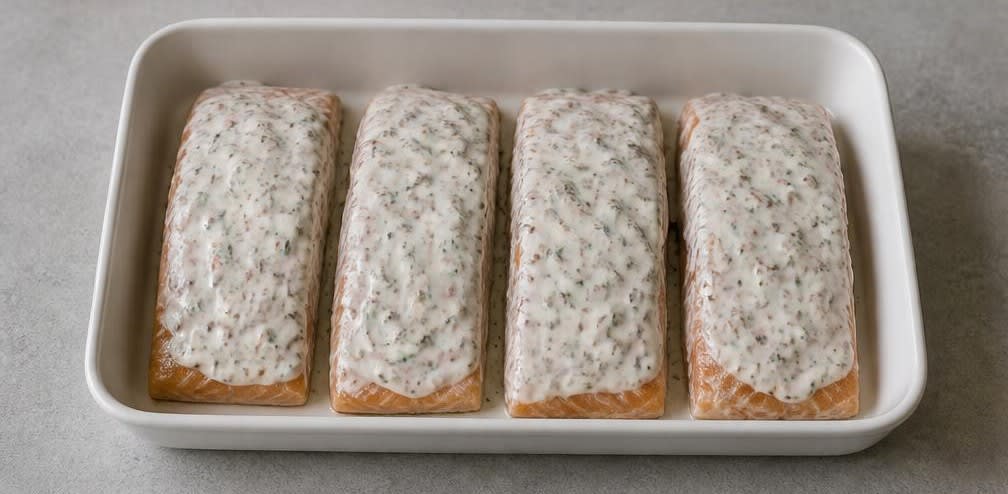 Skandinavischer Lachs auf frischem Gurken-Joghurt-Salat – Zubereitung Schritt für Schritt – Lachs marinieren