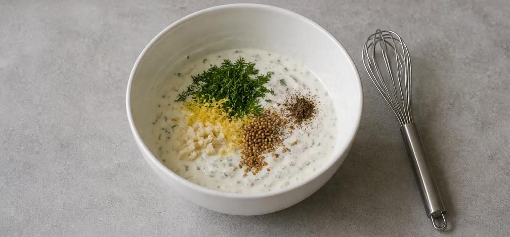 Skandinavischer Lachs auf frischem Gurken-Joghurt-Salat – Zubereitung Schritt für Schritt – Saucenbasis herstellen