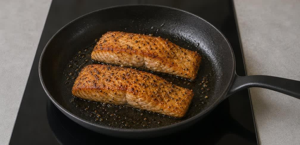 Skandinavischer Lachs auf frischem Gurken-Joghurt-Salat – Zubereitung Schritt für Schritt – Lachs braten