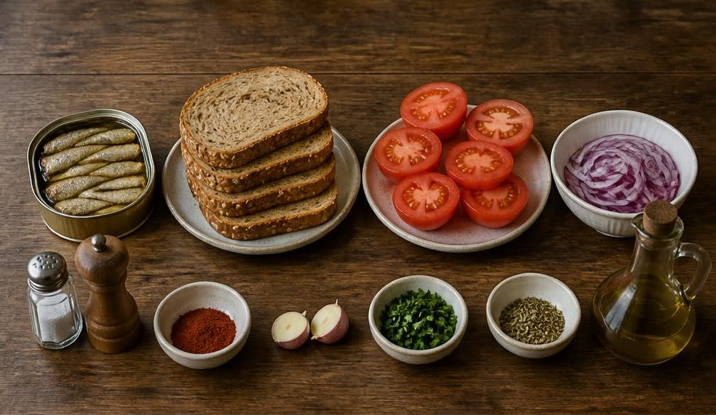 Spanischer Sardinen-Toast auf Tomate und Vollkornbrot – Zutaten