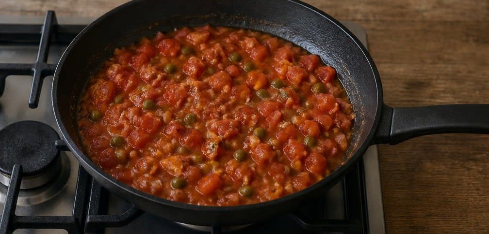 Vollkorn-Spaghetti mit Thunfisch, Kapern und frischen Tomaten – Zubereitung Schritt für Schritt – Tomatensauce einkochen