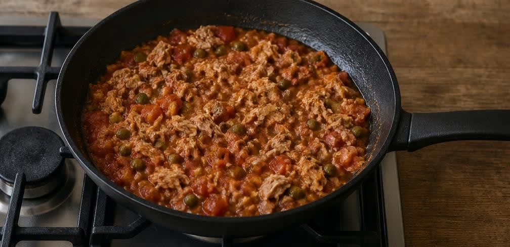Vollkorn-Spaghetti mit Thunfisch, Kapern und frischen Tomaten – Zubereitung Schritt für Schritt – Thunfisch hinzufügen