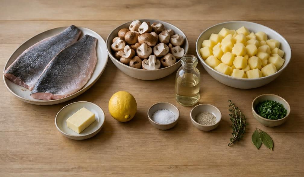 Französische Ofenforelle auf Champignons und Kartoffeln – Zutaten