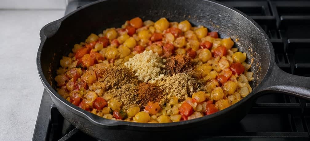 Marokkanische Garnelen mit Paprika und Zitronen-Couscous – Zubereitung Schritt für Schritt – Gewürze mitrösten