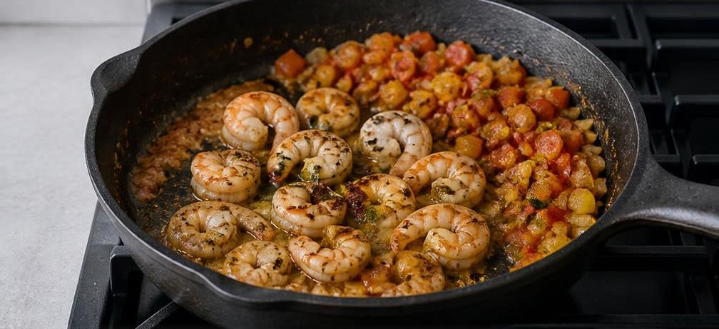 Marokkanische Garnelen mit Paprika und Zitronen-Couscous – Zubereitung Schritt für Schritt – Garnelen braten