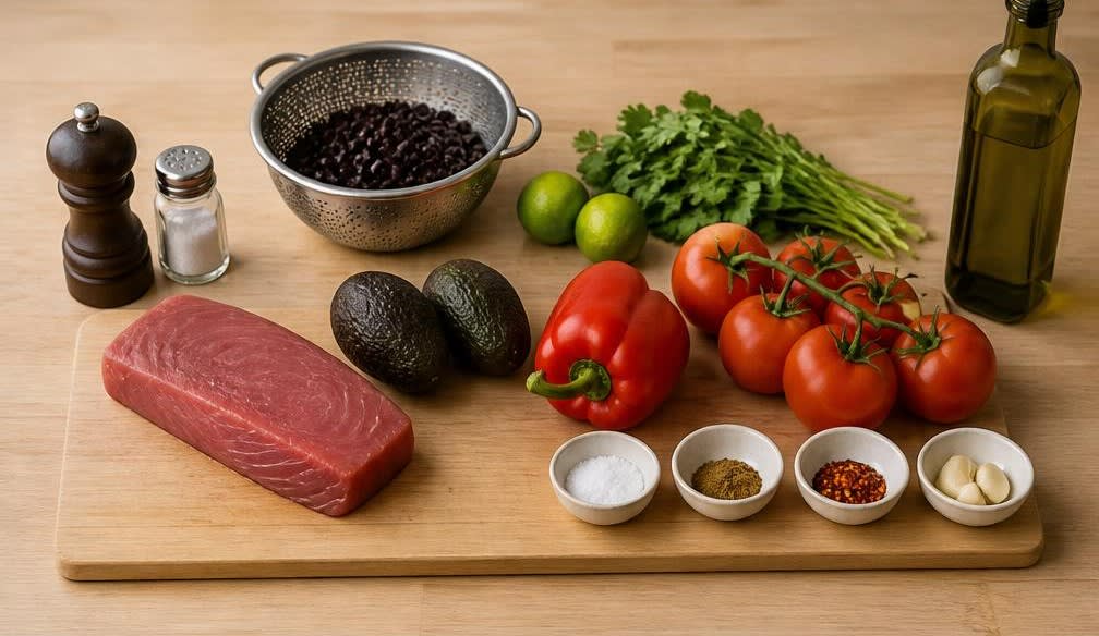 Mexikanischer Thunfisch auf Schwarze-Bohnen-Avocado-Salsa – Zutaten