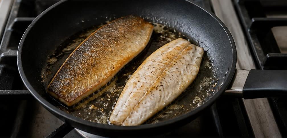 Gebratene Forelle auf grünen Bohnen mit Vollkornreis – Zubereitung Schritt für Schritt – Forelle braten