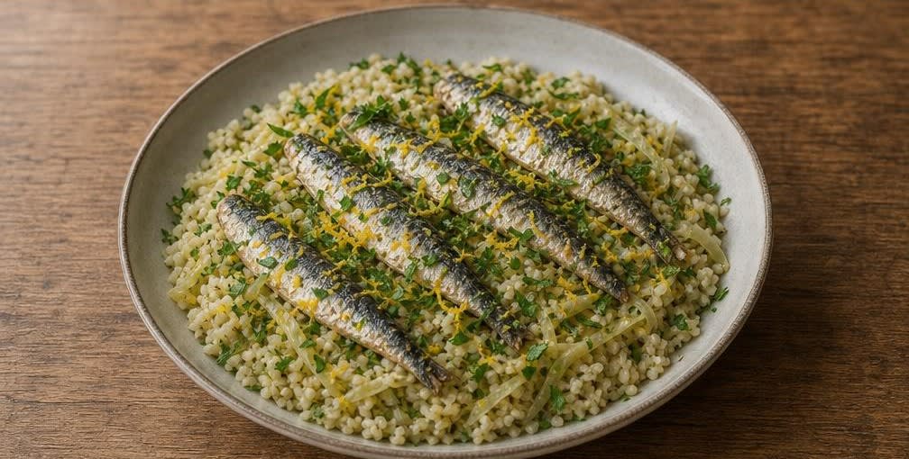 Sardinen auf sanft gedünstetem Weißkohl und Kräuter-Bulgur – Zubereitung Schritt für Schritt – Anrichten