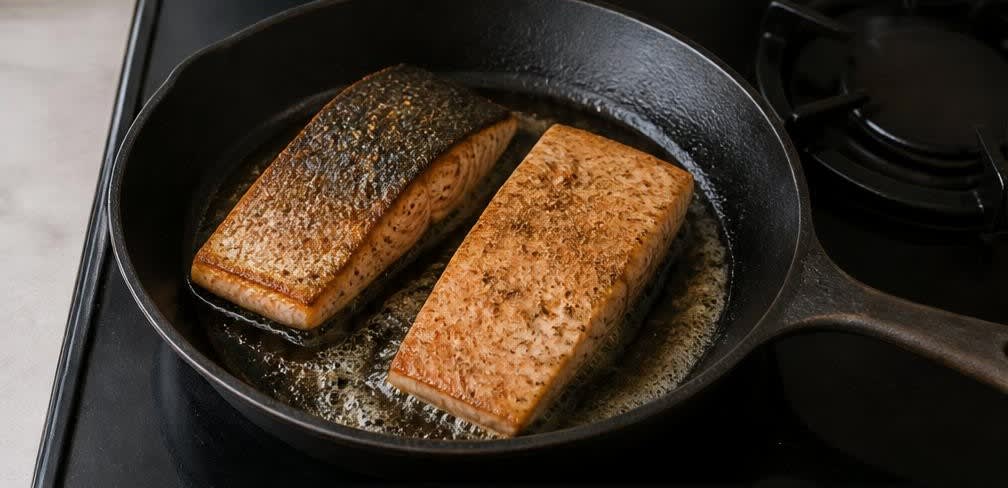 Gebratener Skandi-Lachs mit Rosenkohl und Süßkartoffeln – Zubereitung Schritt für Schritt – Lachs braten