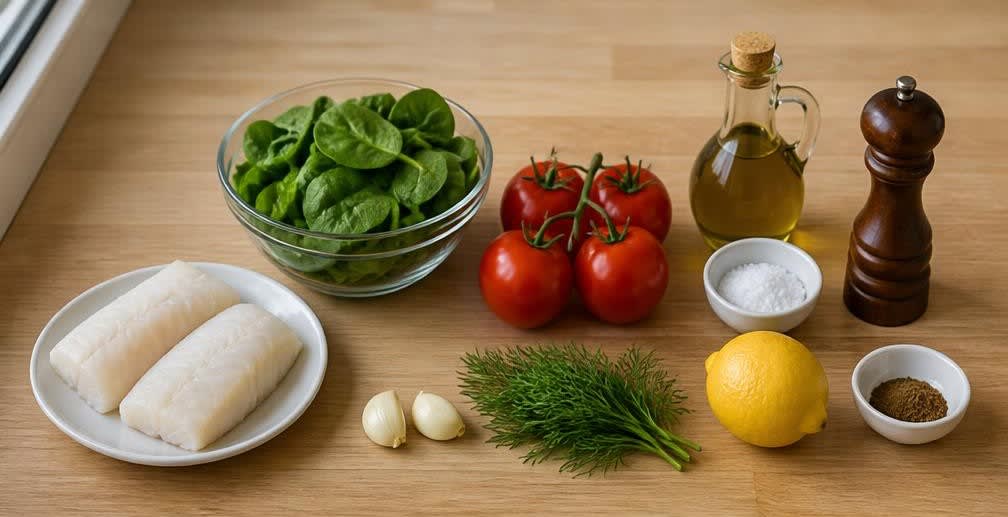 Gedünsteter Kabeljau mit Spinat und Tomate – Zutaten