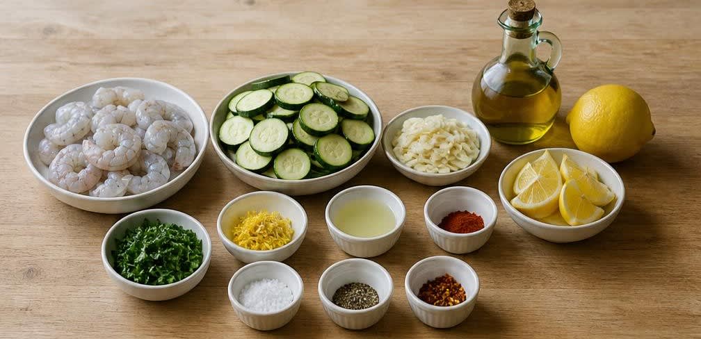 Gegrillte Garnelen mit Zucchini und Knoblauch – Zutaten