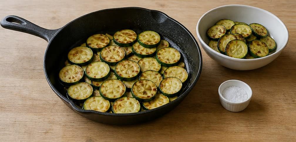 Gegrillte Garnelen mit Zucchini und Knoblauch – Zubereitung Schritt für Schritt – Zucchini anbraten