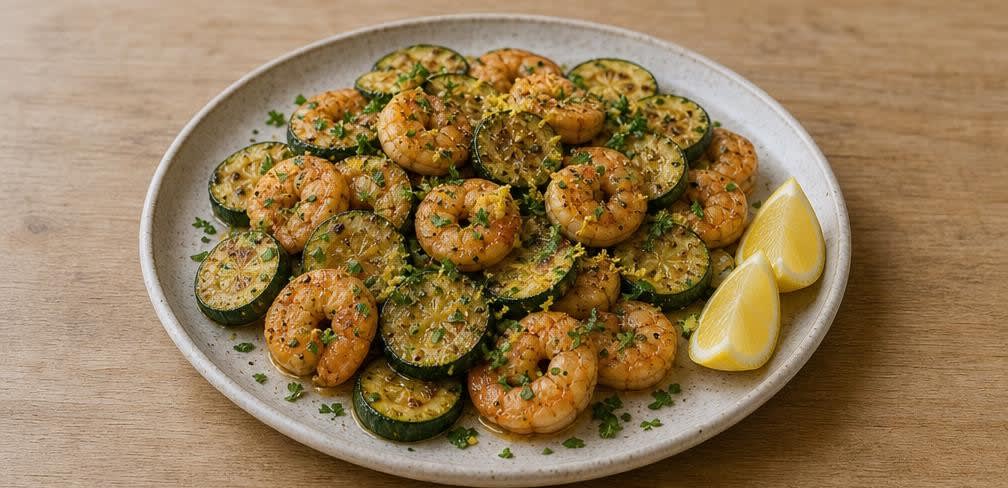 Gegrillte Garnelen mit Zucchini und Knoblauch – Zubereitung Schritt für Schritt – Anrichten