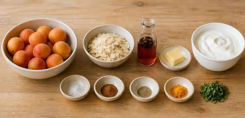 Geröstete Aprikosen mit Mandeln und Ahornsirup – Zutaten
