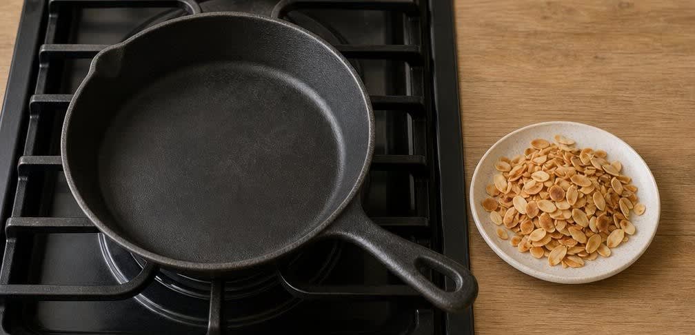 Geröstete Aprikosen mit Mandeln und Ahornsirup – Zubereitung Schritt für Schritt – Mandeln rösten